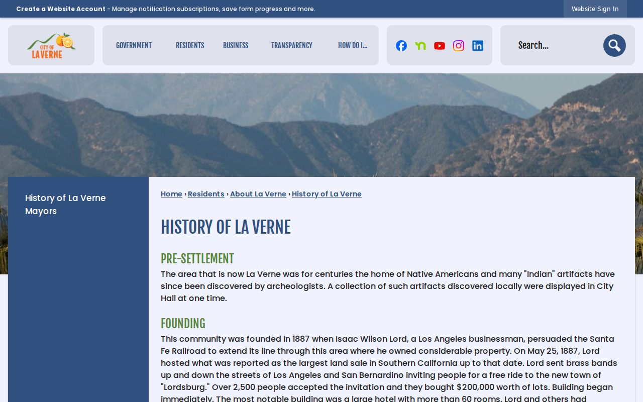 La Verne city directory view of the official history of La Verne