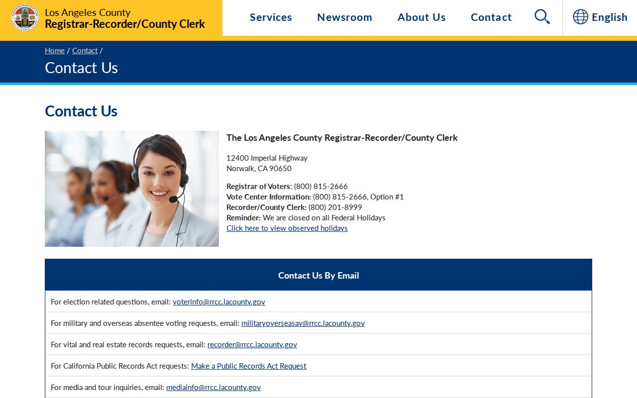 La Verne city directory view of Los Angeles County recorder and clerk contacts