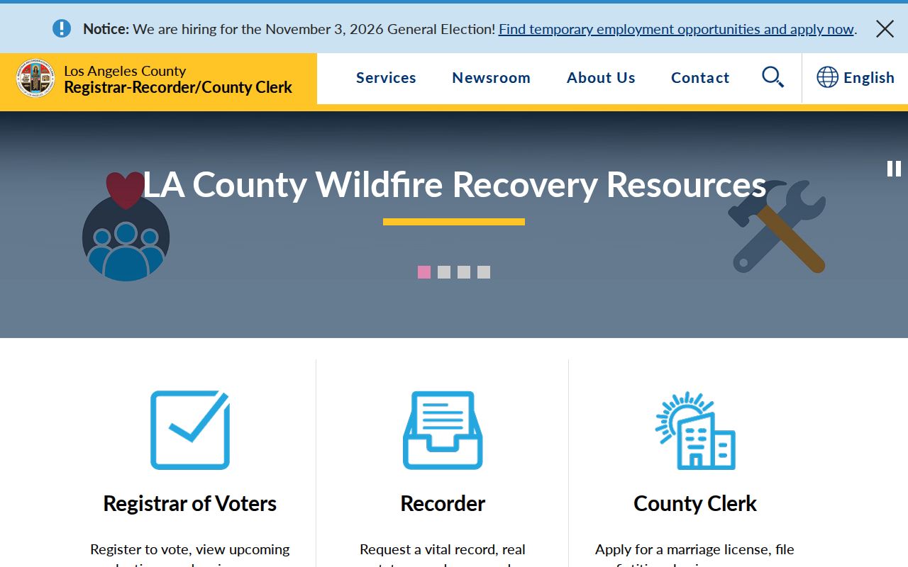 La Verne city directory view of Los Angeles County clerk services