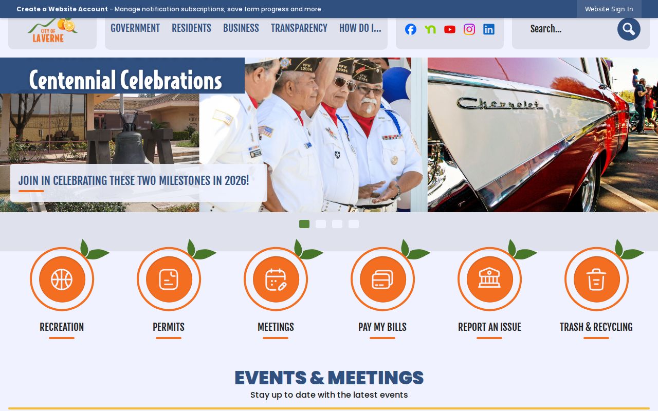 La Verne residents directory view of the official city website and public-records gateway