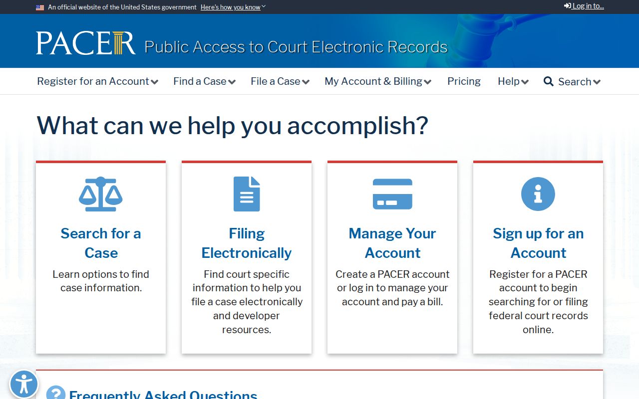 La Verne resident lookup view of the federal PACER court locator