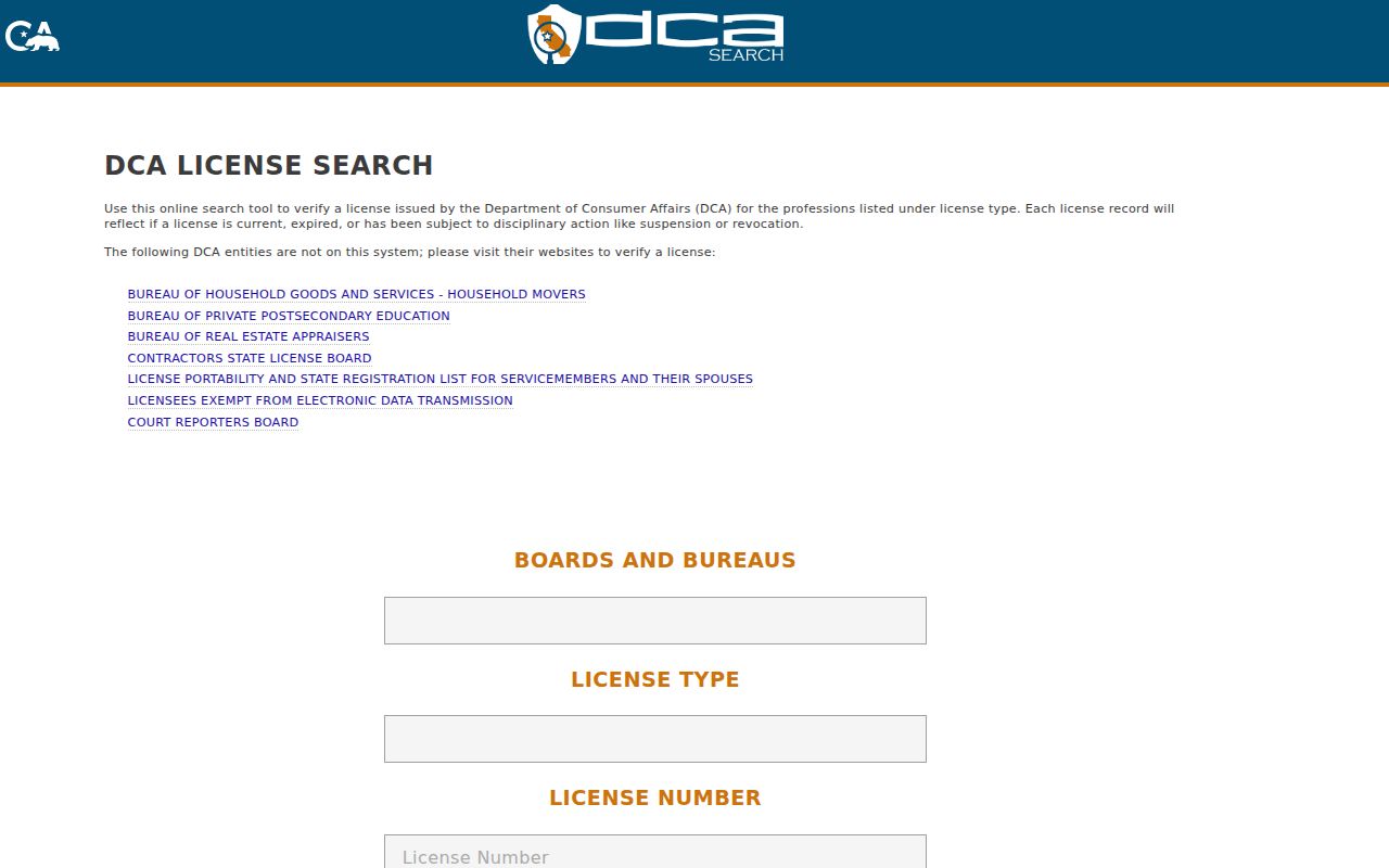La Verne resident lookup view of the California Department of Consumer Affairs license search